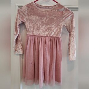 Girls' Pink Velvet & Tulle Long Sleeve Dress